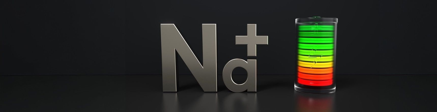Na+ Zeichen & Batterie Icon als Visualisierung Natrium Batterie Technologie